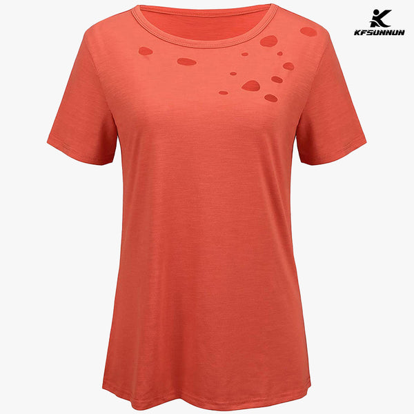 KFSUNNUN Solid Color Burnt Round Neck Short-Sleeved T-Shirts Women'S Top