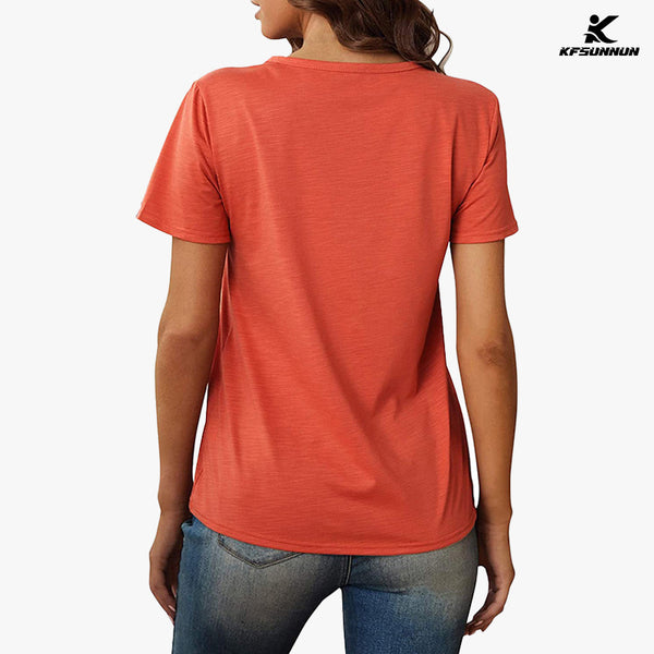 KFSUNNUN Solid Color Burnt Round Neck Short-Sleeved T-Shirts Women'S Top