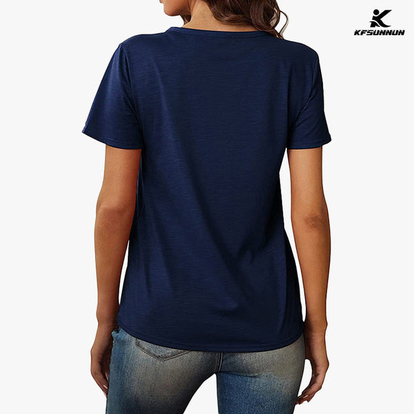 KFSUNNUN Solid Color Burnt Round Neck Short-Sleeved T-Shirts Women'S Top