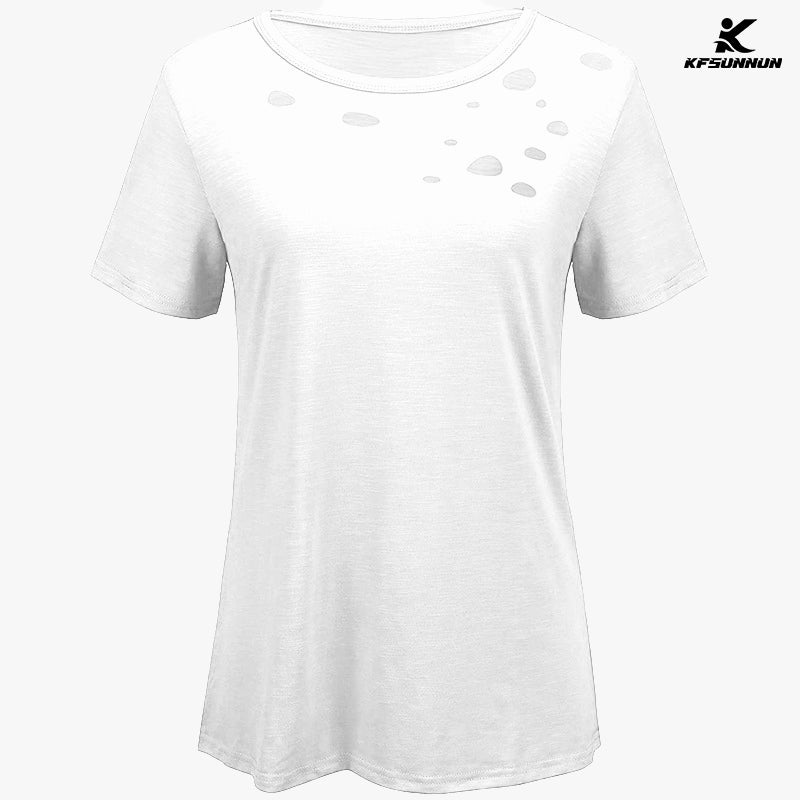 KFSUNNUN Solid Color Burnt Round Neck Short-Sleeved T-Shirts Women'S Top