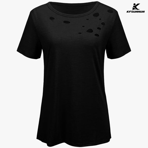 KFSUNNUN Solid Color Burnt Round Neck Short-Sleeved T-Shirts Women'S Top