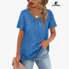 KFSUNNUN Women's Shirred V-Neck T-Shirts Short-Sleeve Casual Summer Tops