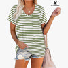 KFSUNNUN Women Summer T-Shirts Short Sleeve Rounded V Neck Pocket Tee Tops