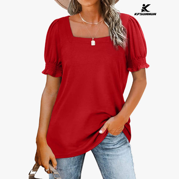 KFSUNNUN Sweaters For Women Long Sleeve V Neck Solid Color Fashion T-Shirts