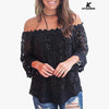 KFSUNNUN Women's Lace Off Shoulder Tops Casual Loose Blouse T-Shirts