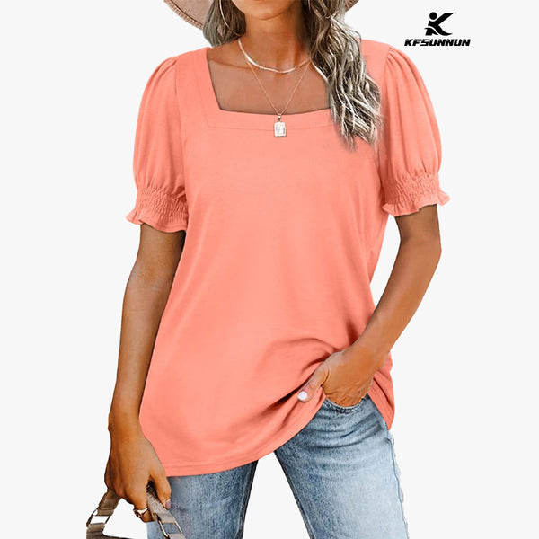 KFSUNNUN Sweaters For Women Long Sleeve V Neck Solid Color Fashion T-Shirts