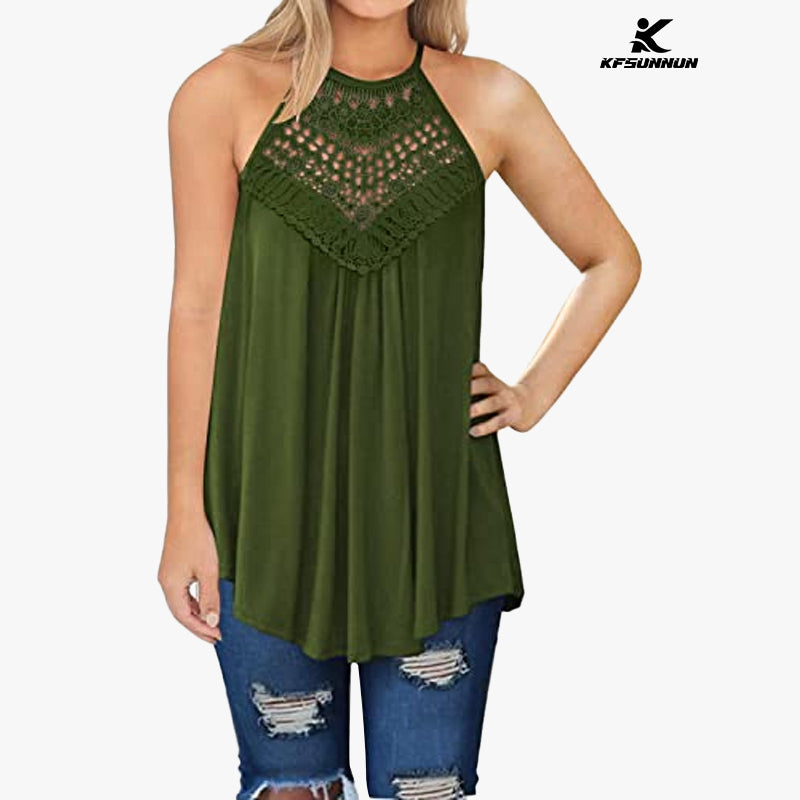 KFSUNNUN Womens Summer Casual Sleeveless Tops Lace Flowy Loose T-Shirts Tank Tops