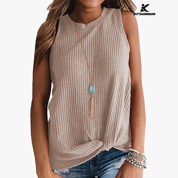 KFSUNNUN Womens Casual Tops Sleeveless Cute Twist Knot Waffle Knit Shirts Tank T-Shirts