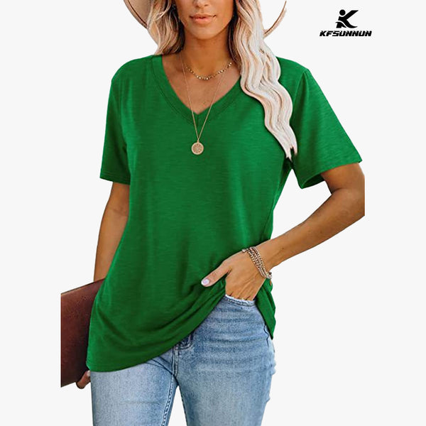 KFSUNNUN Womens Tops Casual Short Sleeve V Neck T-Shirts