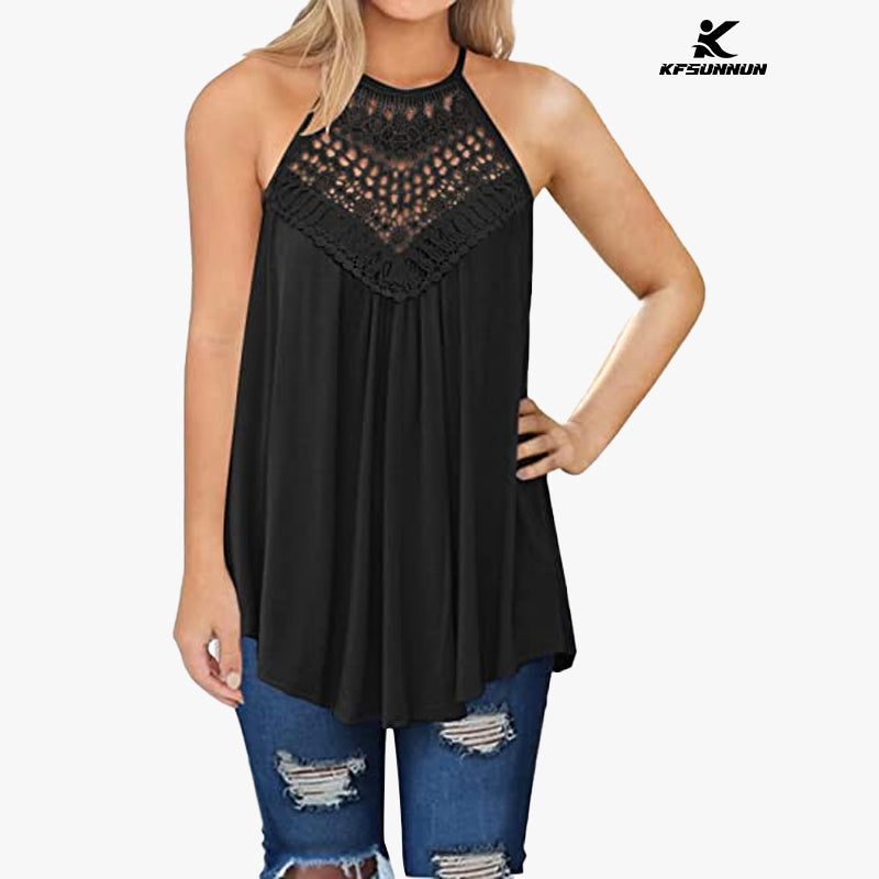 KFSUNNUN Womens Summer Casual Sleeveless Tops Lace Flowy Loose T-Shirts Tank Tops