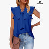 KFSUNNUN Womens Tie Neck Chiffon Blouses Summer Causal Ruffle Trim Sleeveless Tops T-Shirts