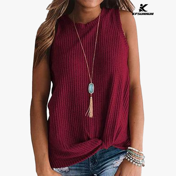 KFSUNNUN Womens Casual Tops Sleeveless Cute Twist Knot Waffle Knit Shirts Tank T-Shirts