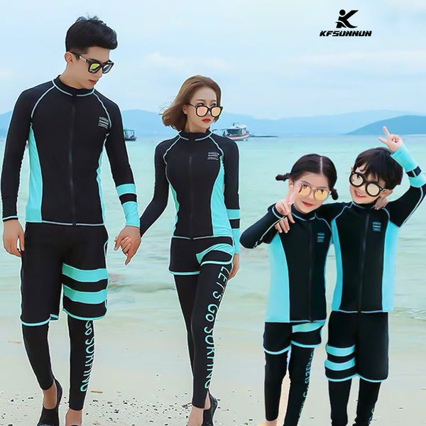 KFSUNNUN 5 Pieces Sets Parent-child UPF 50+ Skins Rash Guard Long Sleeves