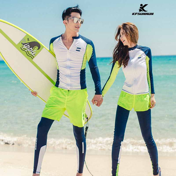 KFSUNNUN 5 Pieces Sets Couple UPF 50+ Skins Rash Guard Long Sleeves