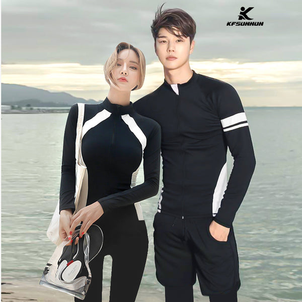 KFSUNNUN 5 Pieces Sets Couple UPF 50+ Skins Rash Guard Long Sleeves