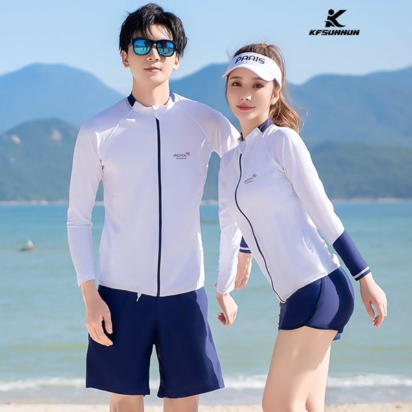 KFSUNNUN 5 Pieces Sets Couple UPF 50+ Skins Rash Guard Long Sleeves