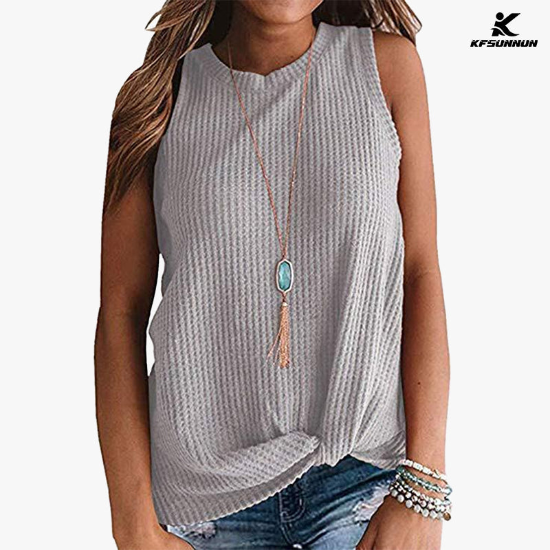 KFSUNNUN Womens Casual Tops Sleeveless Cute Twist Knot Waffle Knit Shirts Tank T-Shirts