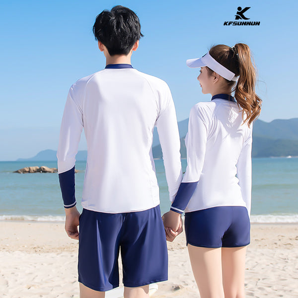 KFSUNNUN 5 Pieces Sets Couple UPF 50+ Skins Rash Guard Long Sleeves