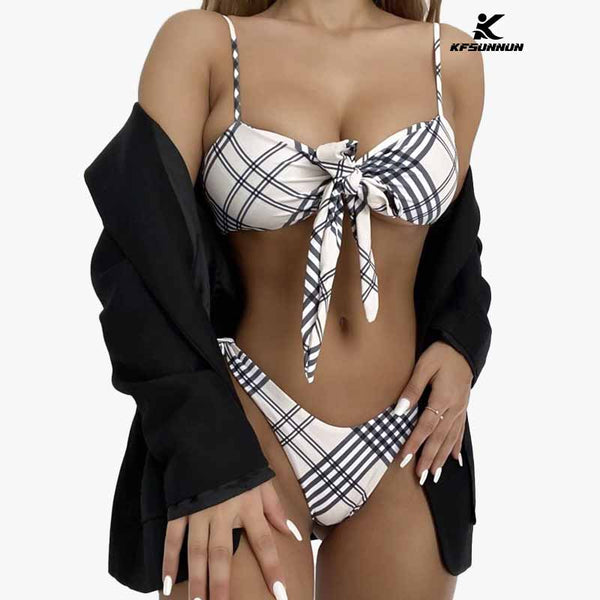 KFSUNNUN Women Push up Triangle Bikini Set Side Tie Low Waisted Two Piece Swimsuit