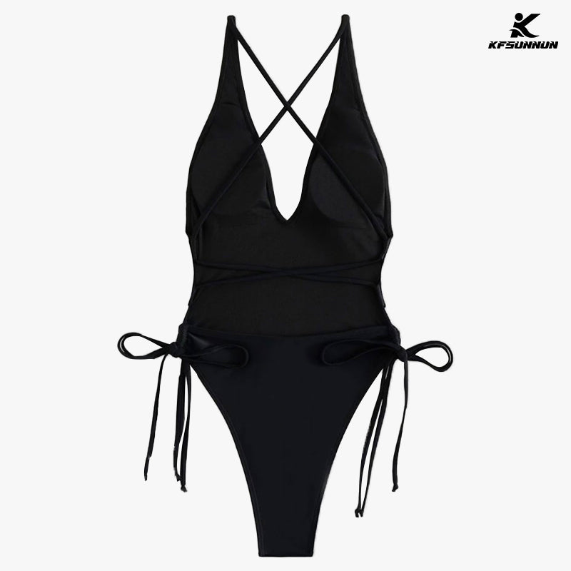 KFSUNNUN Women's One Shoulder V Bikini Colorblock Cutout One-Piece Swimsuit Swimwear