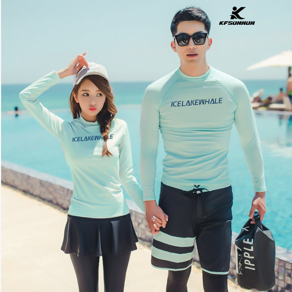 KFSUNNUN 4 Pieces Sets Couple UPF 50+ Skins Rash Guard Long Sleeves