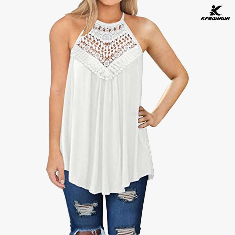 KFSUNNUN Womens Summer Casual Sleeveless Tops Lace Flowy Loose T-Shirts Tank Tops