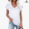 KFSUNNUN Womens Tops V Neck Summer Petal Sleeve Casual T-Shirts