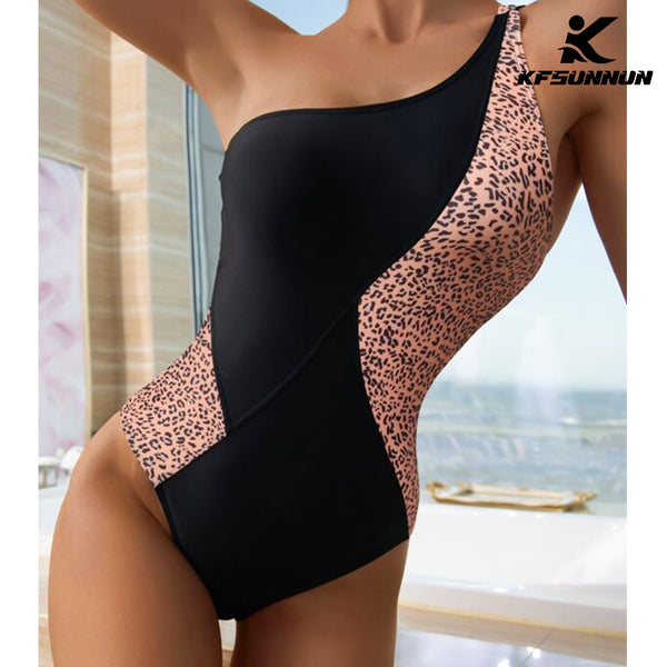 KFSUNNUN Women One Shoulder Swimsuits Color Block Cutout Tummy Control One Piece Bathing Suit