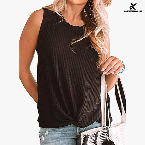 KFSUNNUN Womens Casual Tops Sleeveless Cute Twist Knot Waffle Knit Shirts Tank T-Shirts