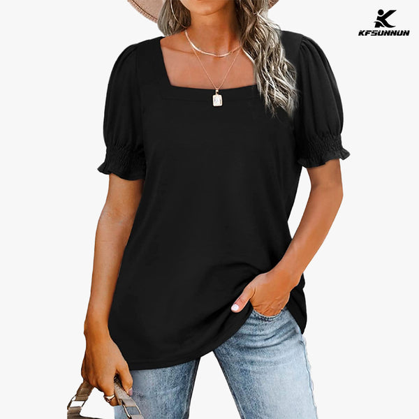 KFSUNNUN Sweaters For Women Long Sleeve V Neck Solid Color Fashion T-Shirts