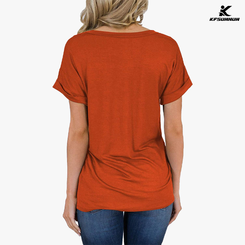 KFSUNNUN Women's Short Sleeve V-Neck Shirts Loose Casual Tee T-Shirts