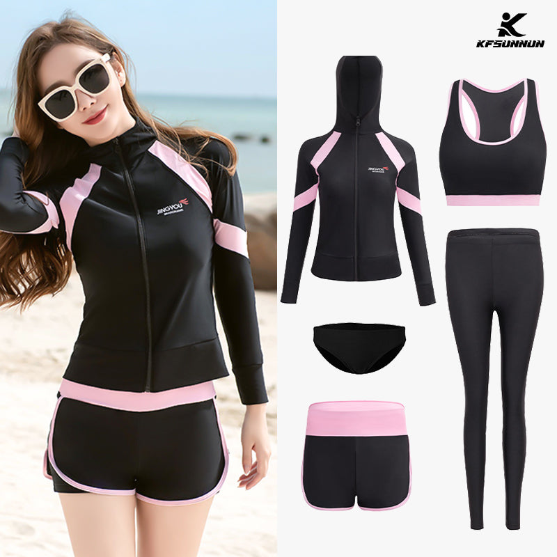 KFSUNNUN 5 Pieces Sets Couple UPF 50+ Skins Rash Guard Long Sleeves