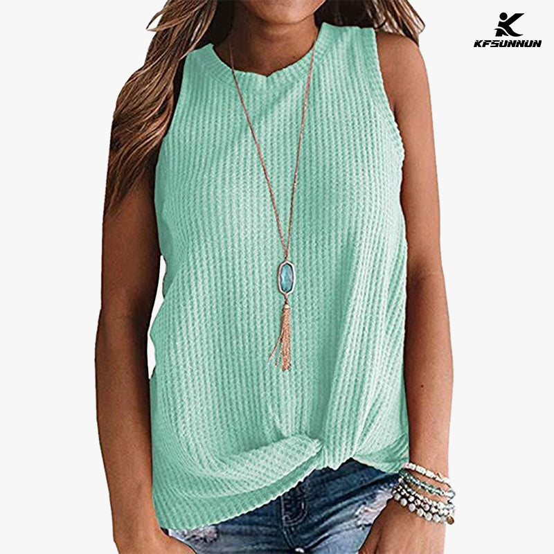 KFSUNNUN Womens Casual Tops Sleeveless Cute Twist Knot Waffle Knit Shirts Tank T-Shirts