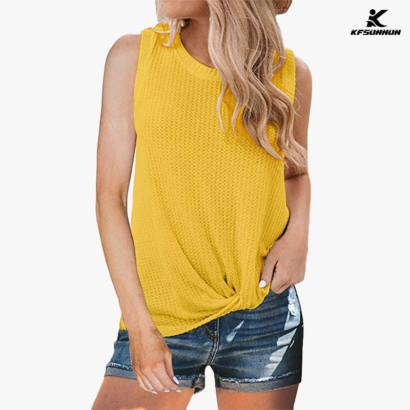 KFSUNNUN Womens Casual Tops Sleeveless Cute Twist Knot Waffle Knit Shirts Tank T-Shirts