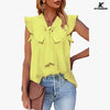 KFSUNNUN Womens Tie Neck Chiffon Blouses Summer Causal Ruffle Trim Sleeveless Tops T-Shirts