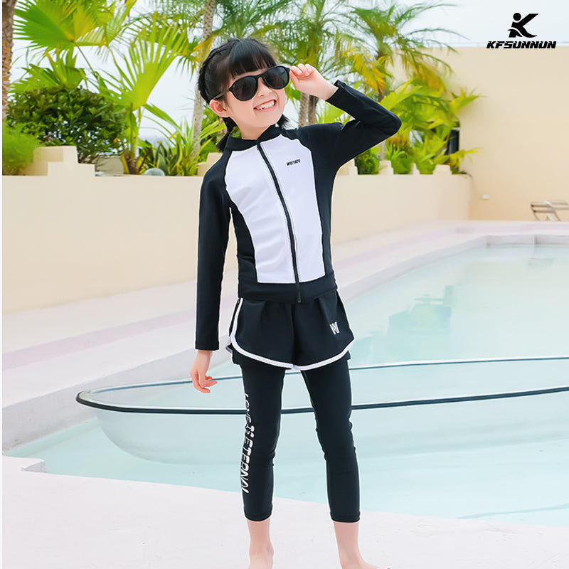 KFSUNNUN 4 Pieces Parent-child Set UPF 50+ Skins Rash Guard Long Sleeves