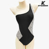 KFSUNNUN Women One Shoulder Swimsuits Color Block Cutout Tummy Control One Piece Bathing Suit