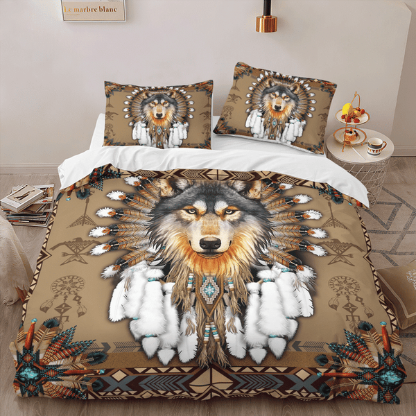 Premium Unique Wolf Native American 3D All Over Printed Bedding Set