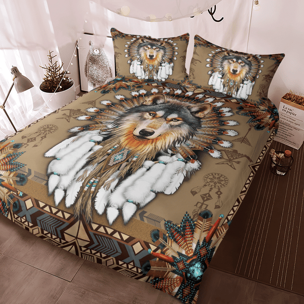 Premium Unique Wolf Native American 3D All Over Printed Bedding Set