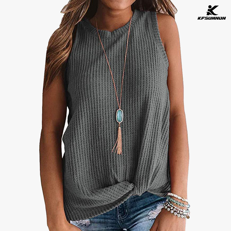 KFSUNNUN Womens Casual Tops Sleeveless Cute Twist Knot Waffle Knit Shirts Tank T-Shirts