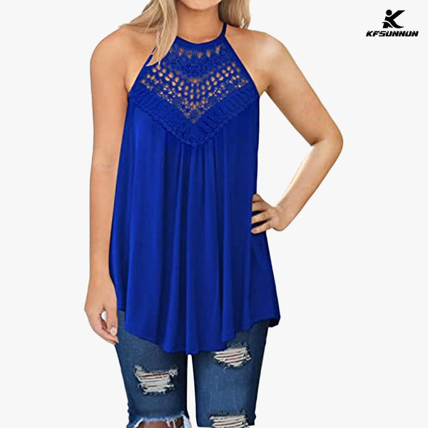 KFSUNNUN Womens Summer Casual Sleeveless Tops Lace Flowy Loose T-Shirts Tank Tops