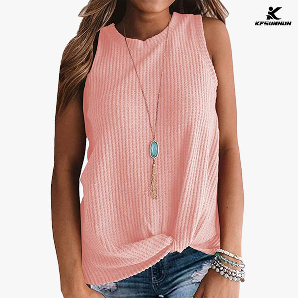 KFSUNNUN Womens Casual Tops Sleeveless Cute Twist Knot Waffle Knit Shirts Tank T-Shirts